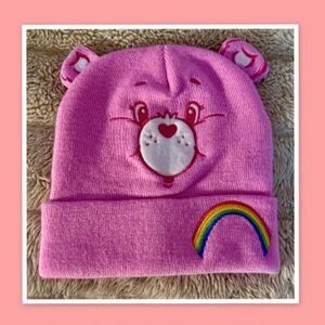 Care Bears Beanie Hat, Cheer Bear Rainbow Winter Knit Cap with 3D Ears